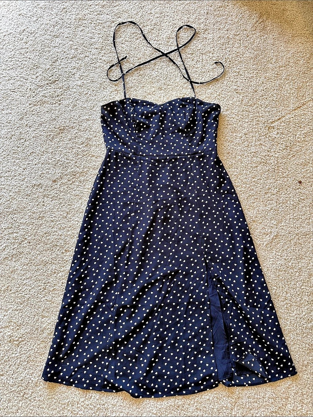 mi ami Heart Dot Midi Dress in Blue & White Size Large